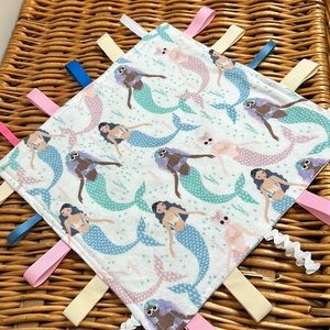 Pastel Mermaid Handmade Tag Sensory Blanket.